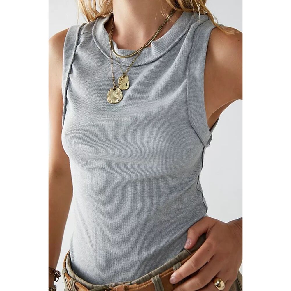 Free People X We The Free Kate Ribbed Stretch Tank Top Gray Womens S NEW - Picture 5 of 9